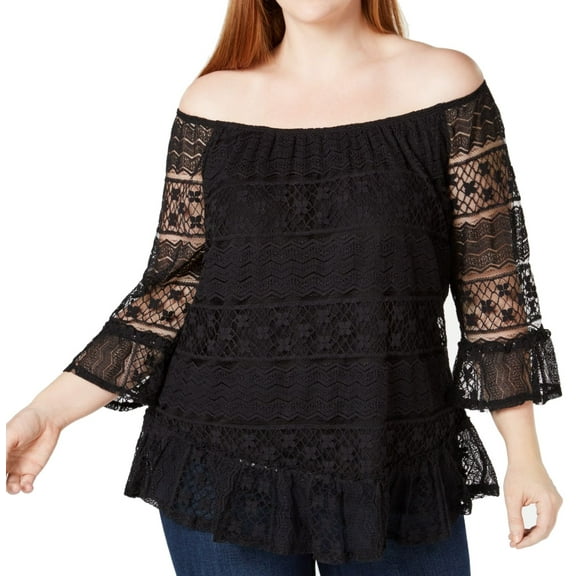 Womens Blouse Plus Floral Lace Off Shoulder 1X