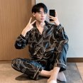 thumbnail image 3 of Pijama de hombre, cárdigan de seda helada de otoño, traje de seda artificial para hombre de talla grande para usar en casa, 3 of 4