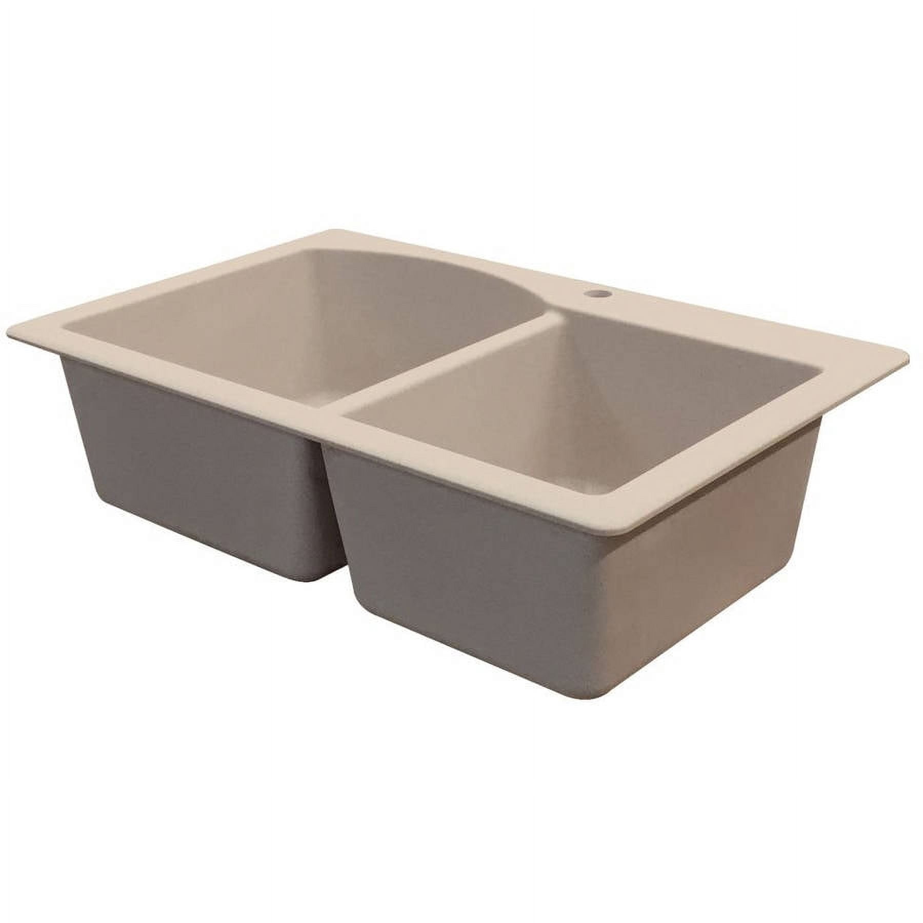 Transolid Aversa 33in x 22in silQ Granite Drop-in Double Bowl Kitchen Sink with 3 BAE Faucet Holes, In Cafe Latte