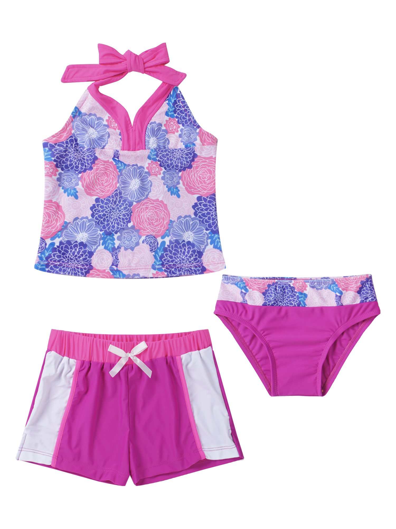 Aislor Kids Girls 3Pcs Swimsuit Rash Guard Bathing Suit Tankini Set
