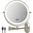 thumbnail image 1 of Rechargeable Wall Mounted Lighted Makeup Mirror DoubleSided /x Magnifying Mirror with Color Lights Vanity Mirror with DualTouch & Luminance Memory (Nickel), 1 of 7