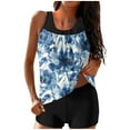 thumbnail image 2 of Trajes de baño Amzcrzy Tankini para mujer, trajes de baño, trajes de baño de dos piezas con control de abdomen, bikini para mujer, estampado conservador, espalda con tiras, azul, M, 2 of 5