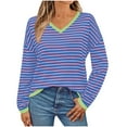thumbnail image 3 of Danhjin Women's Striped Sweaters Casual Print Tops Long Sleeve Crew Neck Oversized Pullover Fall Winter Fashion Comfy Soft Shirts Loungewear Outdoor Knitwear Blouses, 3 of 9