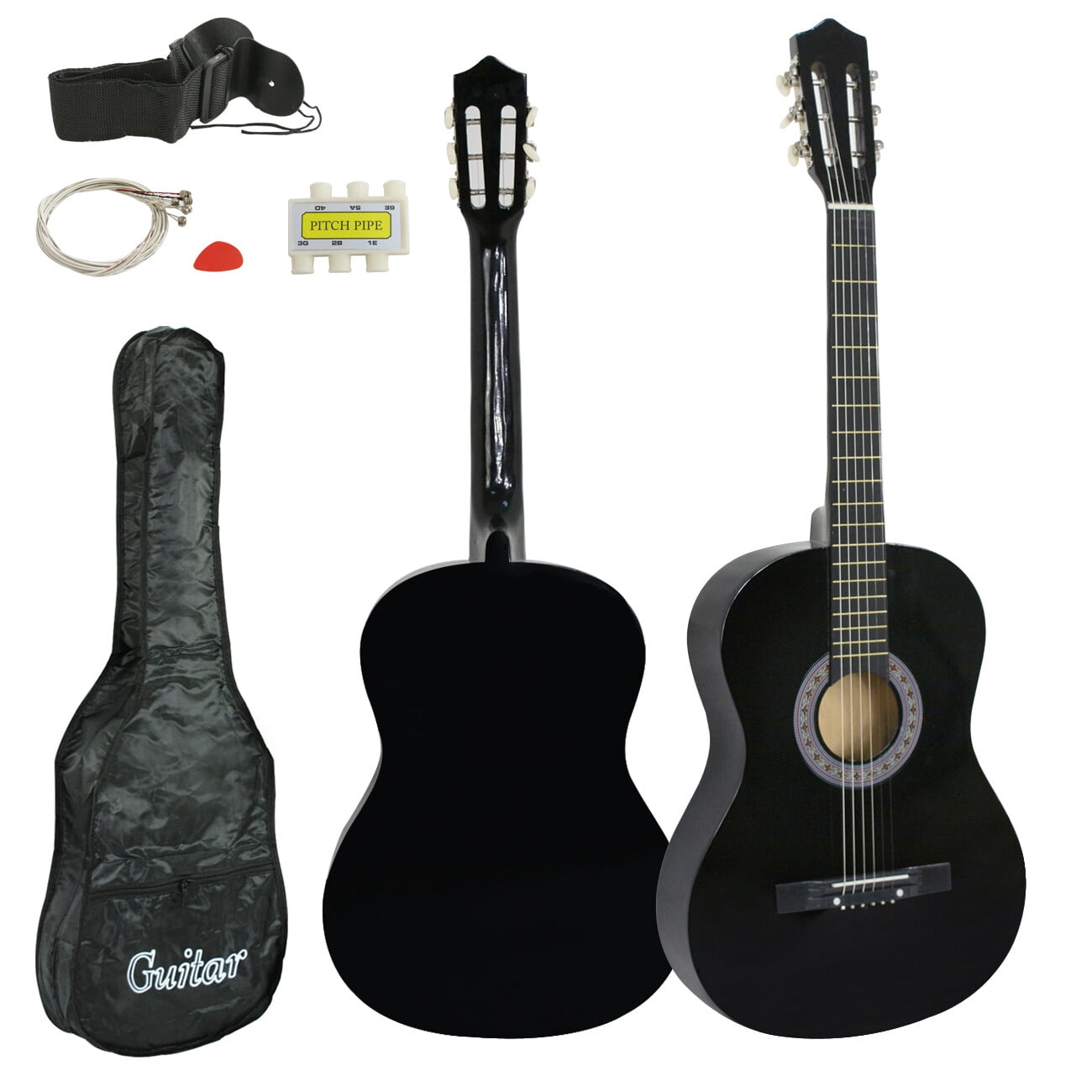 ZenSports 38-in Kids Beginner Acoustic Guitar Starter Kit 6 Strings W/Case, Strap, Tuner, Pick - Black
