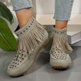 thumbnail image 5 of Mepaouo Women's Fringe Western Cowboy Boots Round Toe Walking Flats Tassels Cowgirl Booties(Beige,6), 5 of 9