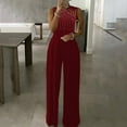 thumbnail image 2 of Combinaison Sans Manches Taille Haute Unie avec Poches Jambes Larges Décontractée Ample Robe Maxi, 2 of 8
