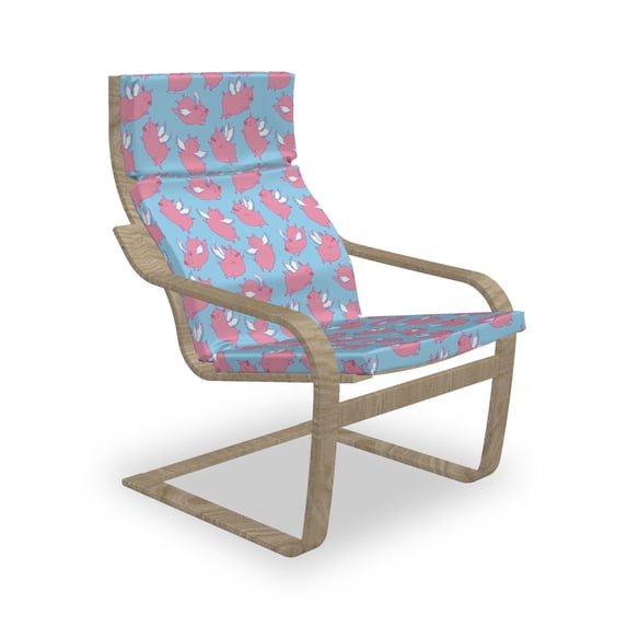 Vibrant Armchair Pad and Slipcover, Repetitive Cartoon Flying Piglets Wings Pattern, 1 Piece Soft Cushion Replacement with Removable Cover, Pale Pink Pale Blue, by Ambesonne