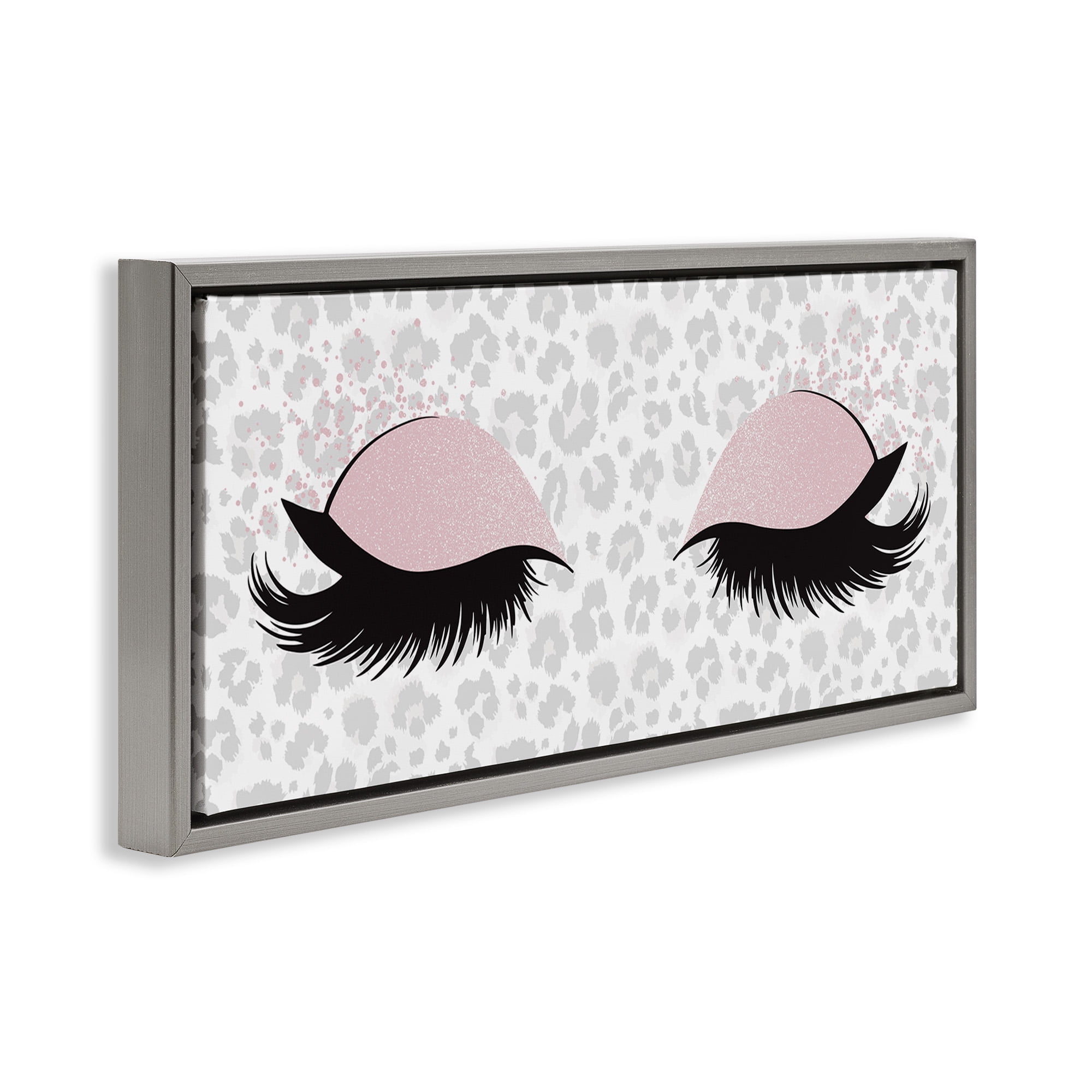 Stupell Industries Glam Makeup Leopard Pattern Beauty & Fashion Painting Gray Floater Framed Canvas Art Print Wall Art, 31 x 14