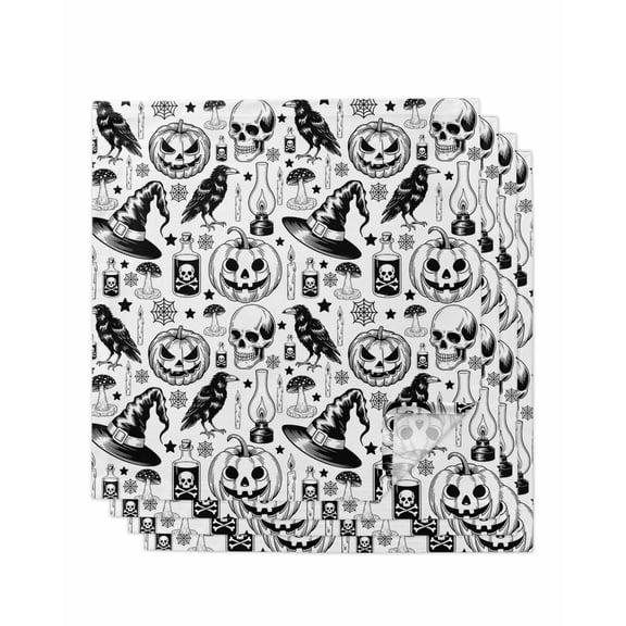 Halloween Cloth Napkins Set of 4 Reusable Dinner Napkins, Vintage Pumpkin Horror Skull Bones Cocktail Napkin Washable Table Napkins for Wedding/Holiday Party/Baby Shower 20"x20"