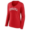 thumbnail image 2 of Women's Scarlet Nebraska Huskers Arch Long Sleeve V-Neck T-Shirt, 2 of 3