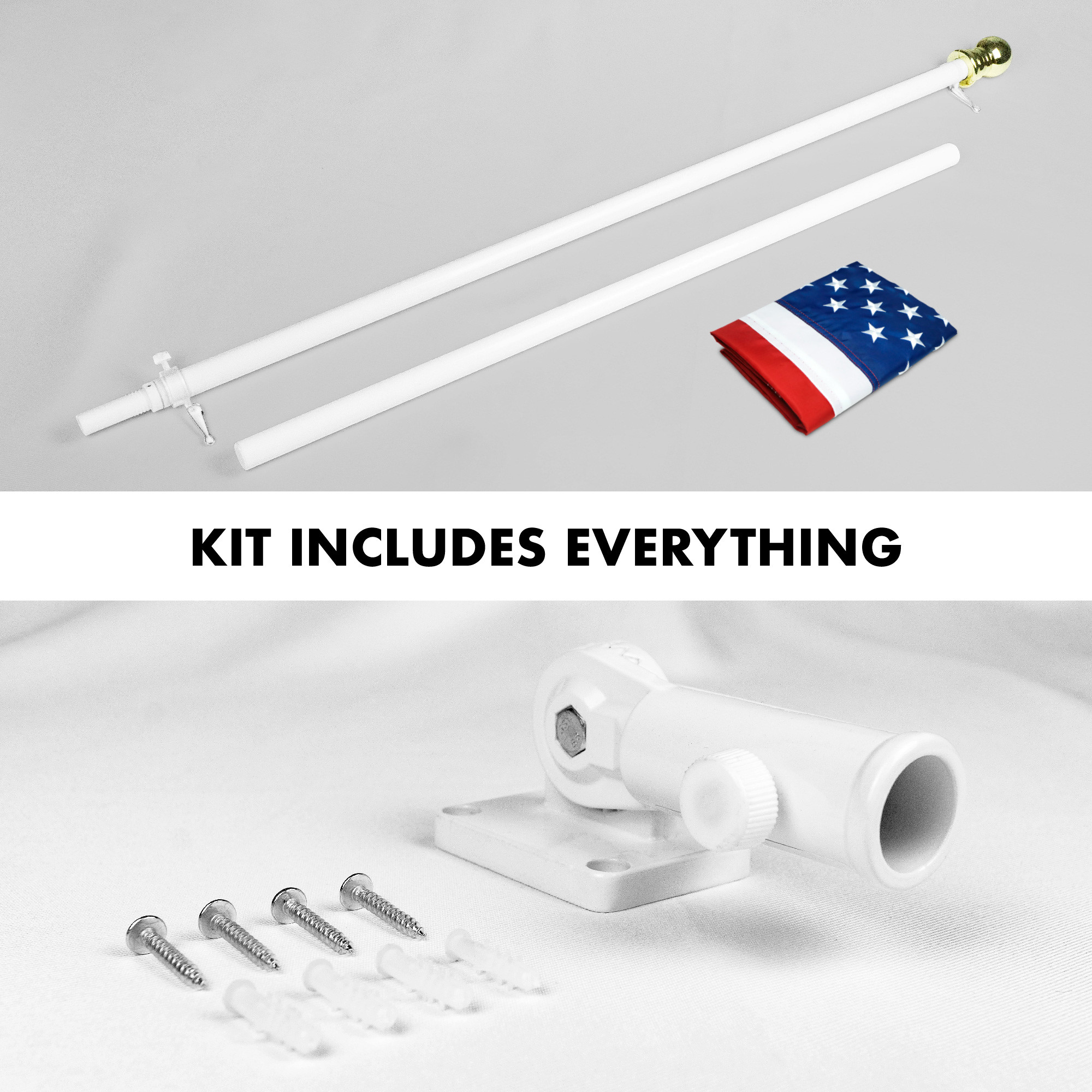 G128 - 5 Feet Tangle Free Spinning Flagpole (White) American Flag Pole Sleeve Embroidered 2x3 ft American Flag Pole Sleeve (Flag Included) Aluminum Flag Pole - image 2 of 9