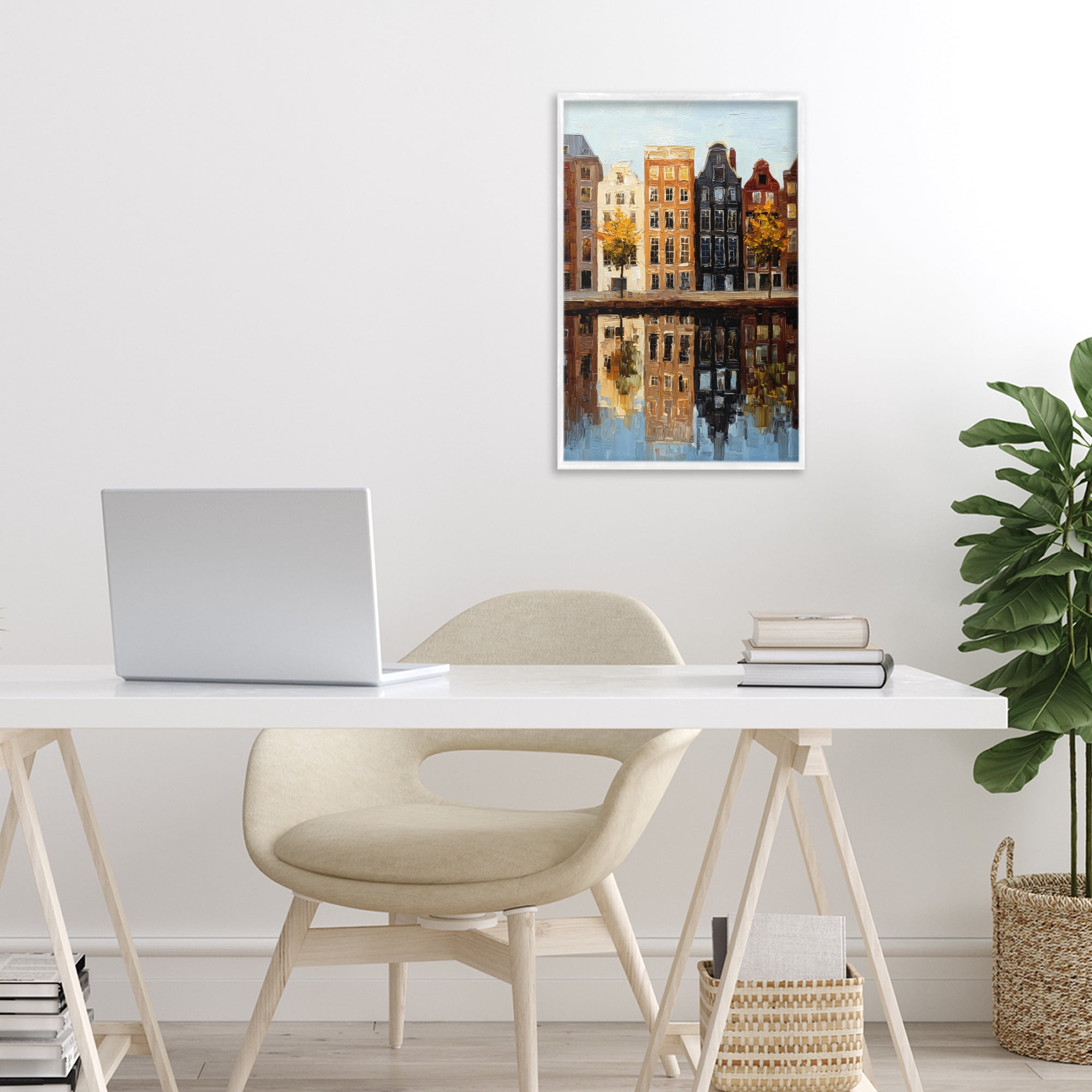 Stupell Industries City Reflection over Canal White Framed Giclee Art, design by Petal Prints Design