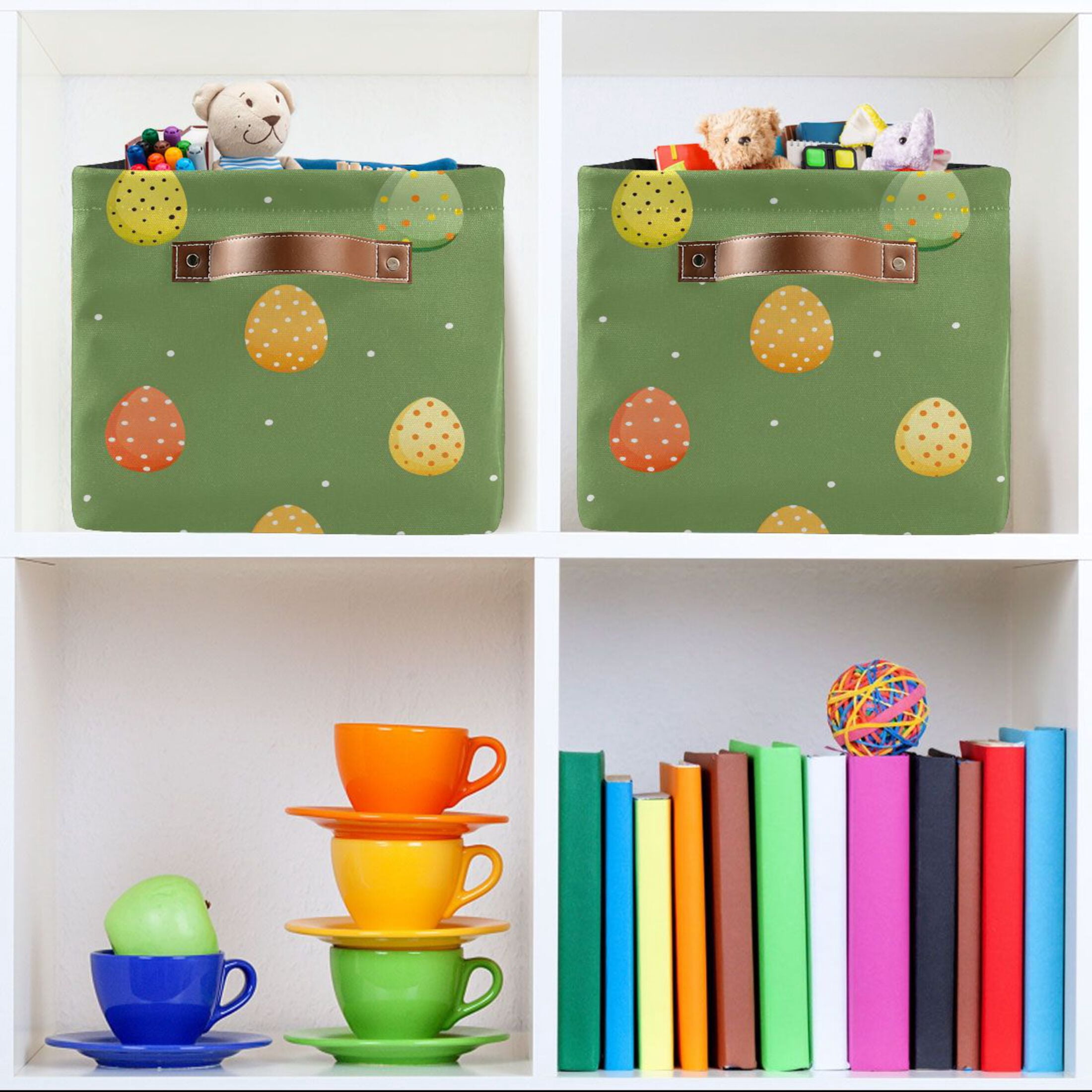Ryvnso Eggs Easter Polka Dots Storage Basket Large Bin Foldable Boxes Toys Organizer 14.2x10.2x8.3in 2 PCs