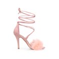 thumbnail image 3 of BLISSFUL STEP Women's Lace Up Heels Faux Fur Stiletto High Heel Sandals Pink 8.5, 3 of 7