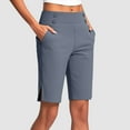thumbnail image 2 of BLVB Women's Bermuda Long Shorts Athletic Knee-Length Side Slit Shorts with Pockets for Workout Lounge Casual, 2 of 7