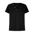 thumbnail image 4 of JGGSPWM Women's Spring Summer Waffle Knit Short Sleeve Solid V-Neck Casual Loose Fit T-Shirt Clothing Black S, 4 of 9