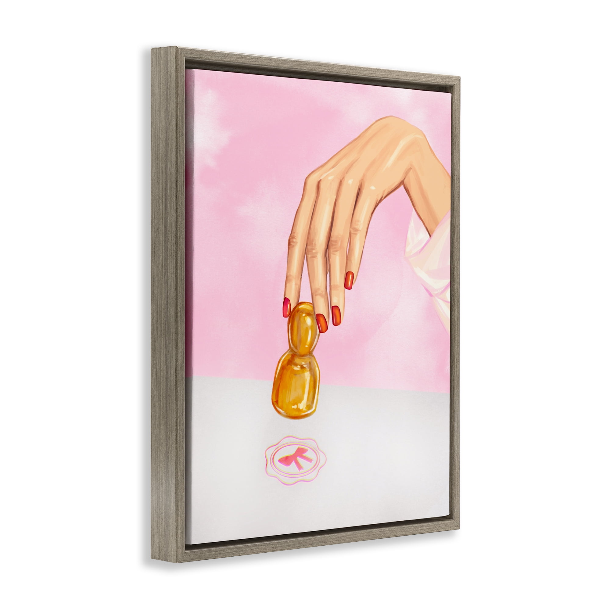 Pink Bow Fashion Stamper Brown Framed Floater Canvas Wall Art, design by Ziwei Li