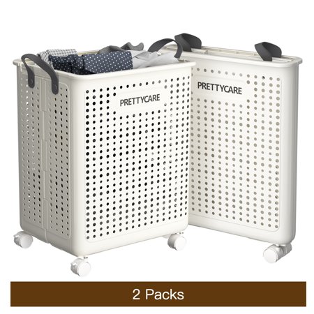 Gohytal Lot De 2 Paniers à Linge Pliables 60L - Ronds Avec Poignées Cuir Synthétique, Sac Étanché
