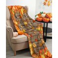 thumbnail image 3 of Thanksgiving Pumpkin Flannel Blanket for Bed,Travel and Camping, Fall Deciduous Retro Brown Wood Grain Super Soft Cozy Blanket for All Seasons 32"x48", 3 of 6