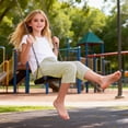 thumbnail image 6 of Girls Linen Striped Capris Summer Drawstring Long Wide Leg Capri Pants with Pocket School Casual Beach Outfits Yellow, 8 Years, 6 of 7
