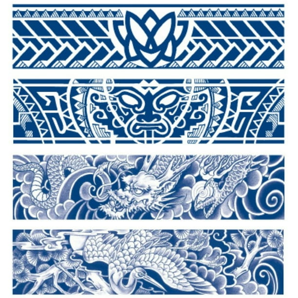 (Juego GZBH 5-8) 4 pegatinas semipermanentes para tatuajes con brazalete patrón serie bodegones pegatinas para tatuajes corporales 240x63 mm (B)