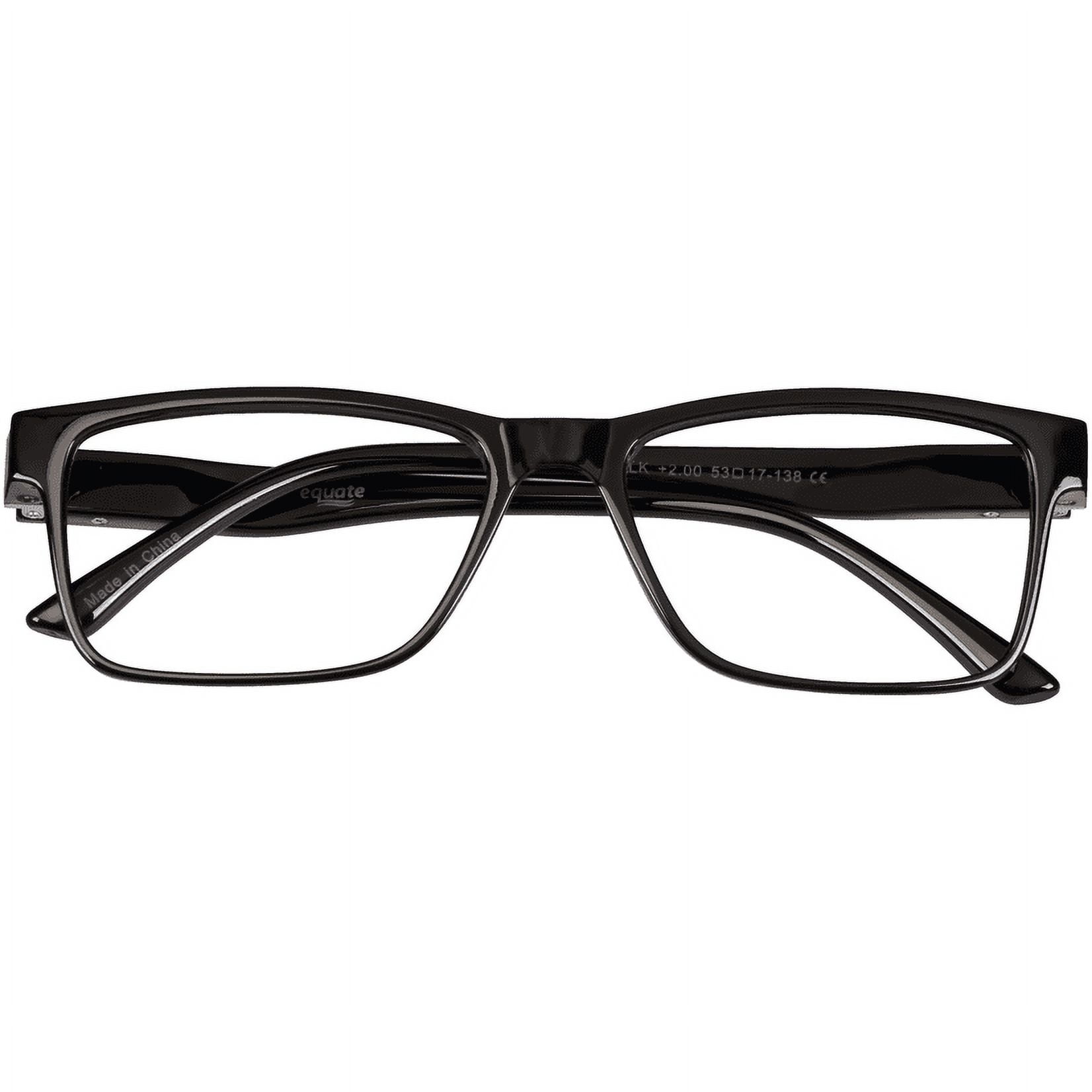 Equate Men's Finn Bluelight Rectangular Reading Glasses with Case, Black, +1.25