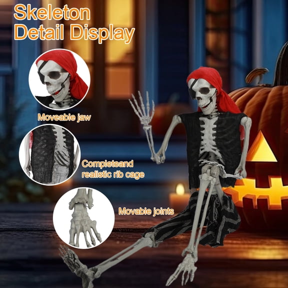 Thehsnt 5.5ft Poseable Life-Size Skeleton - Realistic Human Bone Halloween Prop with Movable Joints for Pirate, Haunted House Decor