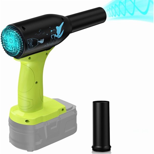 Soplador de chorro seco p/ batería Ryobi 18V, presión 400g, alta potencia 500W. Plumero de aire comp. inalámbrico, reemplaza lata de aire, para secado de auto, limpieza de teclado/PC y cama de aire.
