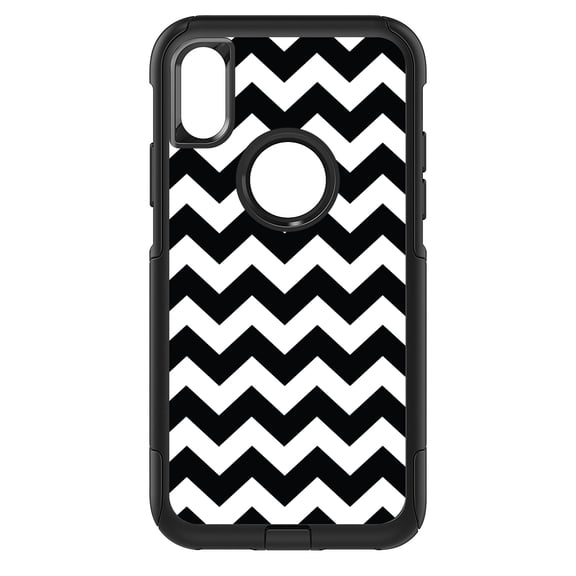 DistinctInk Custom SKIN / DECAL compatible with OtterBox Commuter for iPhone XR (6.1" Screen) - Black & White Chevron Stripes - Chevron Stripes Pattern