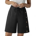 thumbnail image 2 of Womens Drawstring Wide Leg Shorts with Side Button Elastic Waist Casual Loose Summer Bermuda Pants Black XL, 2 of 8