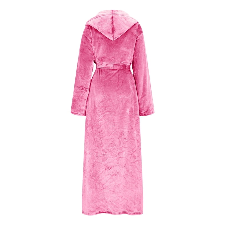 FashionStore Women Soft Plush Fleece Hooded Bathrobe Dressing Gown Nightwear Comfy Nightgown(Pink,XL)