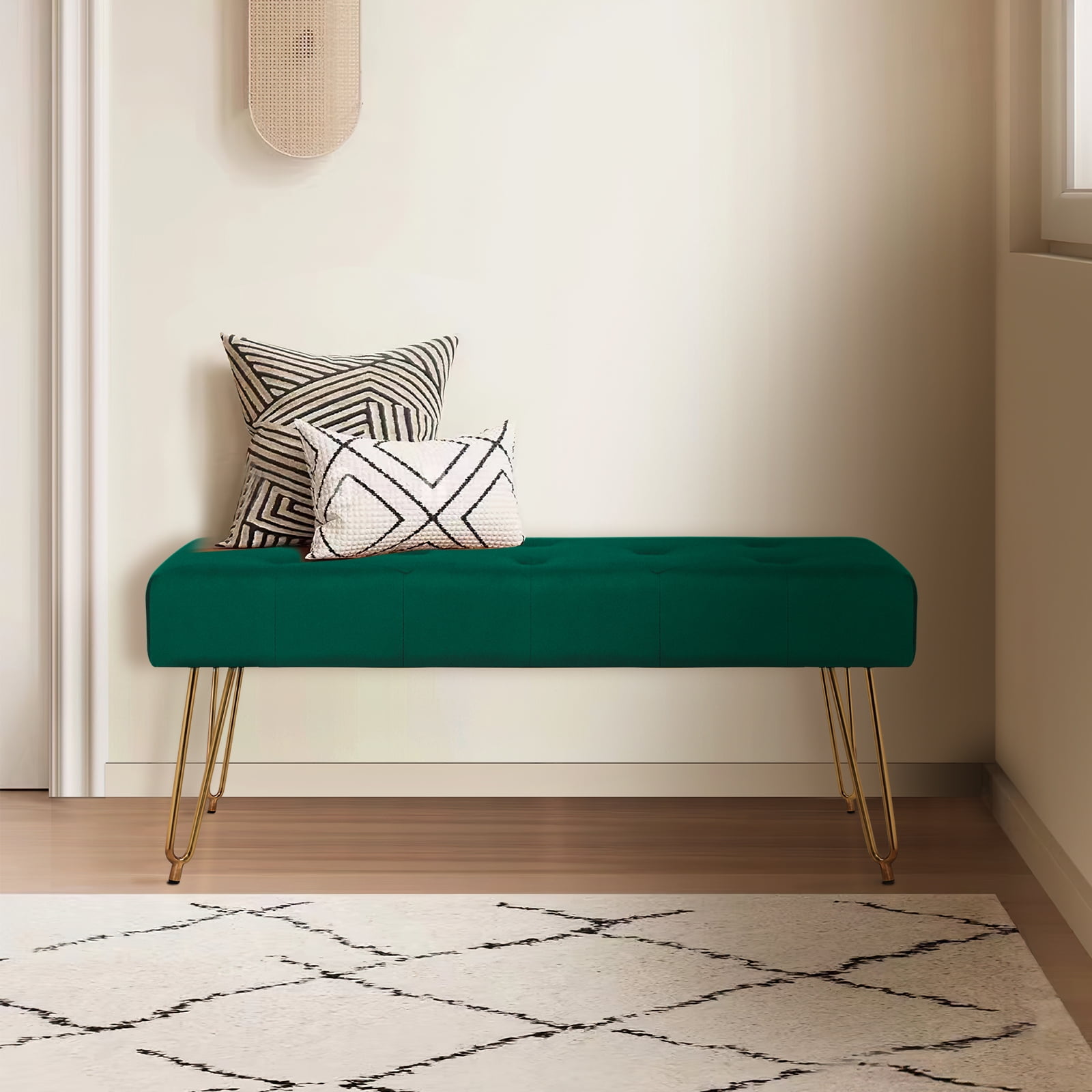 Kithkasa 39.8" Modern Tufted Entryway Bed Hallway Bench,Velvet Gold ...