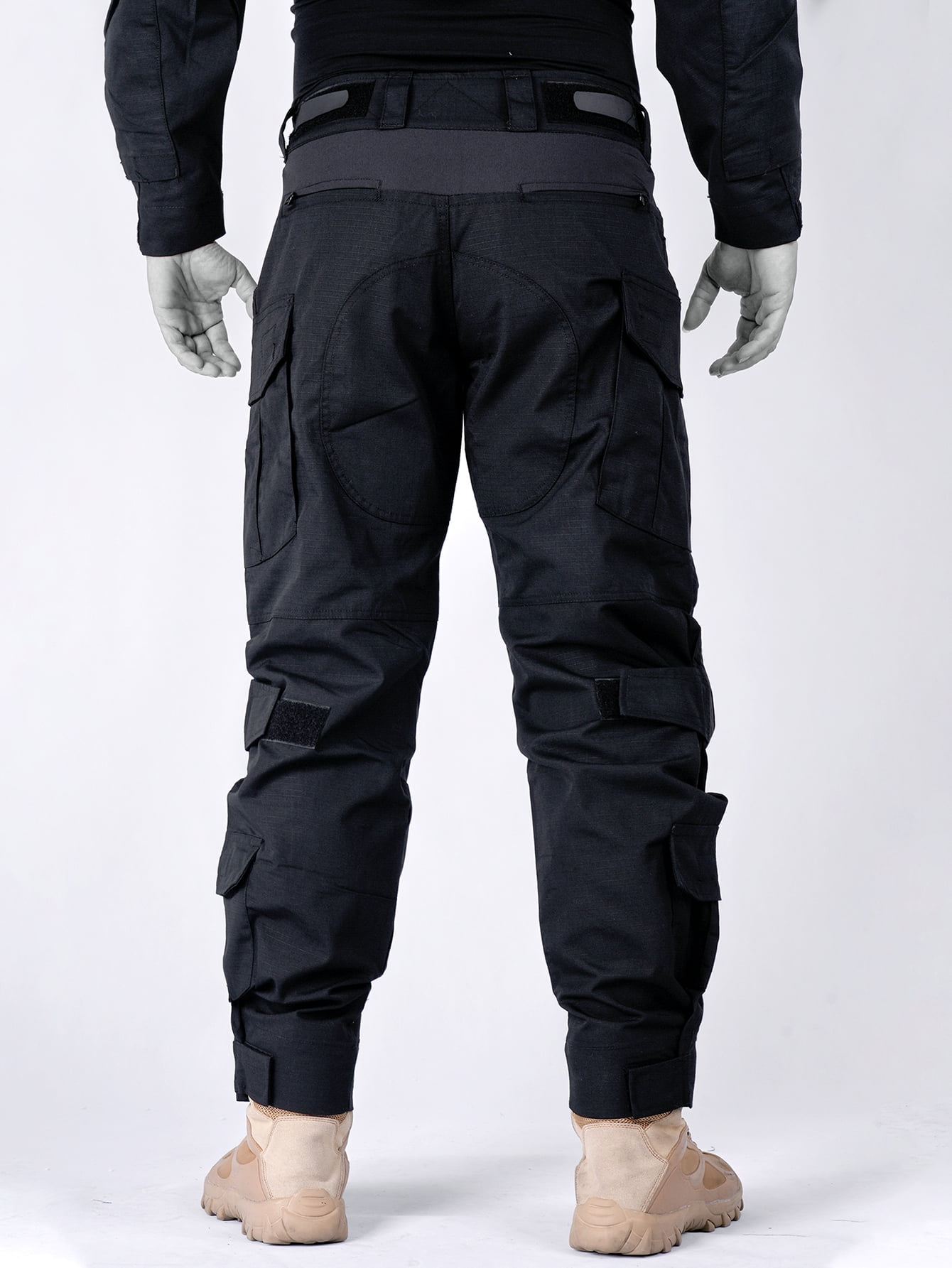 TRGPSG Men's Work Pants with Knee Pads, 10 Pockets ,Camo Outdoor Hunting Pants Waterproof Hiking Work Trousers(No Belt),Black Size 34