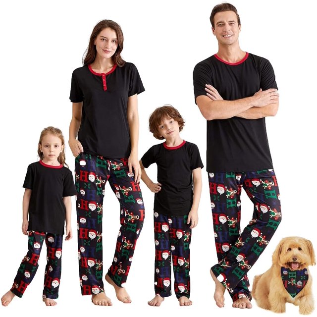 IFFEI Family Matching Pajamas Set Festival Outfits Short Sleeve Two Pieces Santa Claus Printed Nightwear for Mom Dad Kids