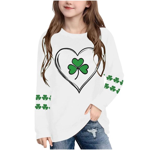 IFNWSV Girls T Shirts Long Sleeve Round Neck Printed Pullover Top Casual Colorful Graphic Tee for School White 3 Years