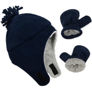 Zando Baby Kids Winter Hats and Gloves Sets for Boys Navy Blue Warm Polar Fleece Earmuffs Beanie Hat Navy 2-12 Months