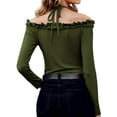 thumbnail image 4 of DYMADE Women Off Shoulder Long Sleeved Slim Fit Ruffled T-shirt, 4 of 4
