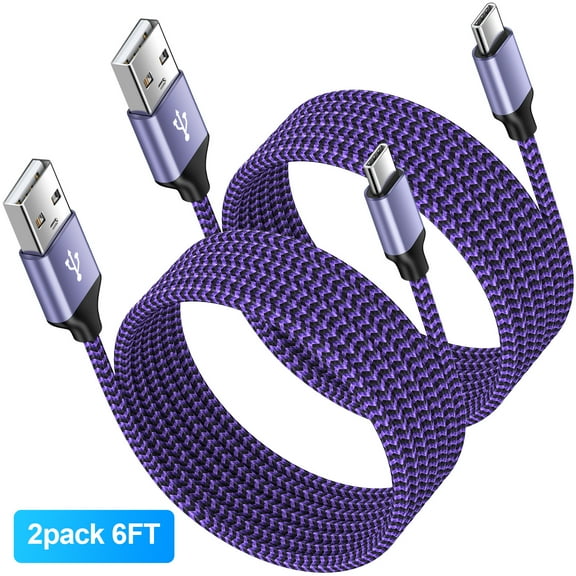 Usb Cables,Usb C Charger Cable,6ft-2PACK Type C USB Fast Charging Cable,AILKIN USB A to USB C Cable 6ft High Speed Android Charger Type C Charging Cords USB-C Phone Cables,Purple