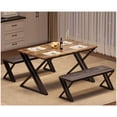 thumbnail image 1 of Rectangular Dining Table Set for 4, Farmhouse Table Set with 2 Upholstered Benches,3 Piece Dining Table Set for Restaurant, Apartment,Kitchen,Dining Room,Wooden Metal,Industrial Table, 1 of 6