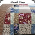 thumbnail image 3 of Cozy Line Home Fashions Hyler Navy Red Floral Paisley Real Patchwork 100% Cotton 3-Piece Reversible Quilt Set, Queen, 3 of 6