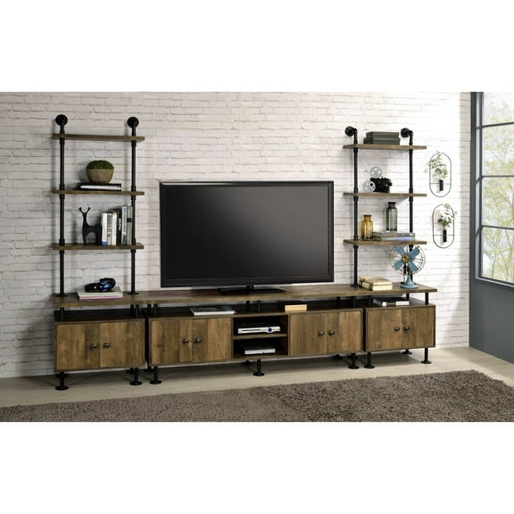 Ensata II Tv Stand in Rustic Oak and Black Finish