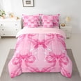 thumbnail image 2 of Homewish Cute Ribbon Bowknot Twin Bedding Sets 7-Piece for Teens Adults Female,Pink White Bedding Comforter Set Microfiber,Dreamy Princess Breathable Sheet Sets,Super Cozy Room Decor,Reversible, 2 of 8