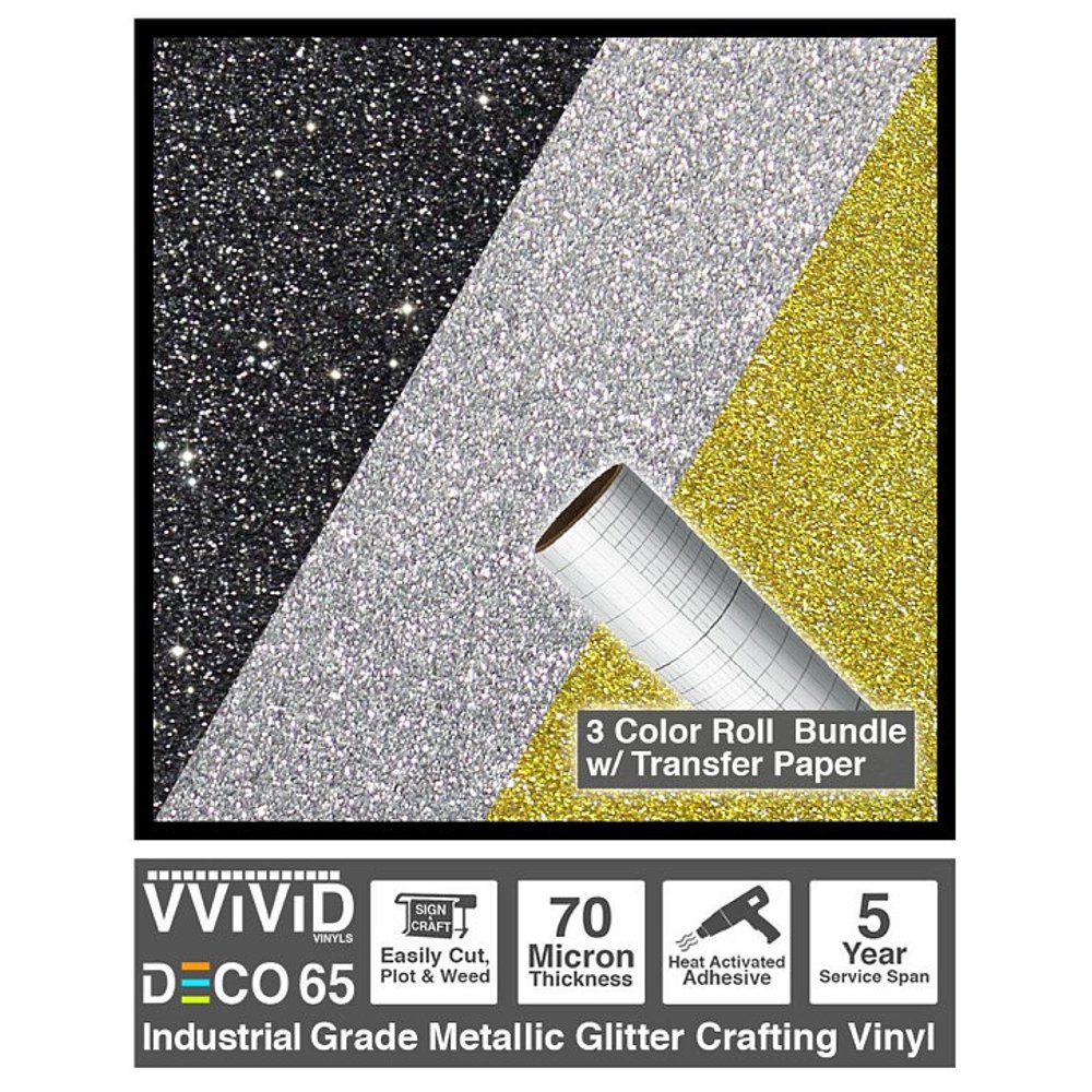 Craft Vinyl Contact Paper Silver, Gold & Black Metallic Glitter 3ft x