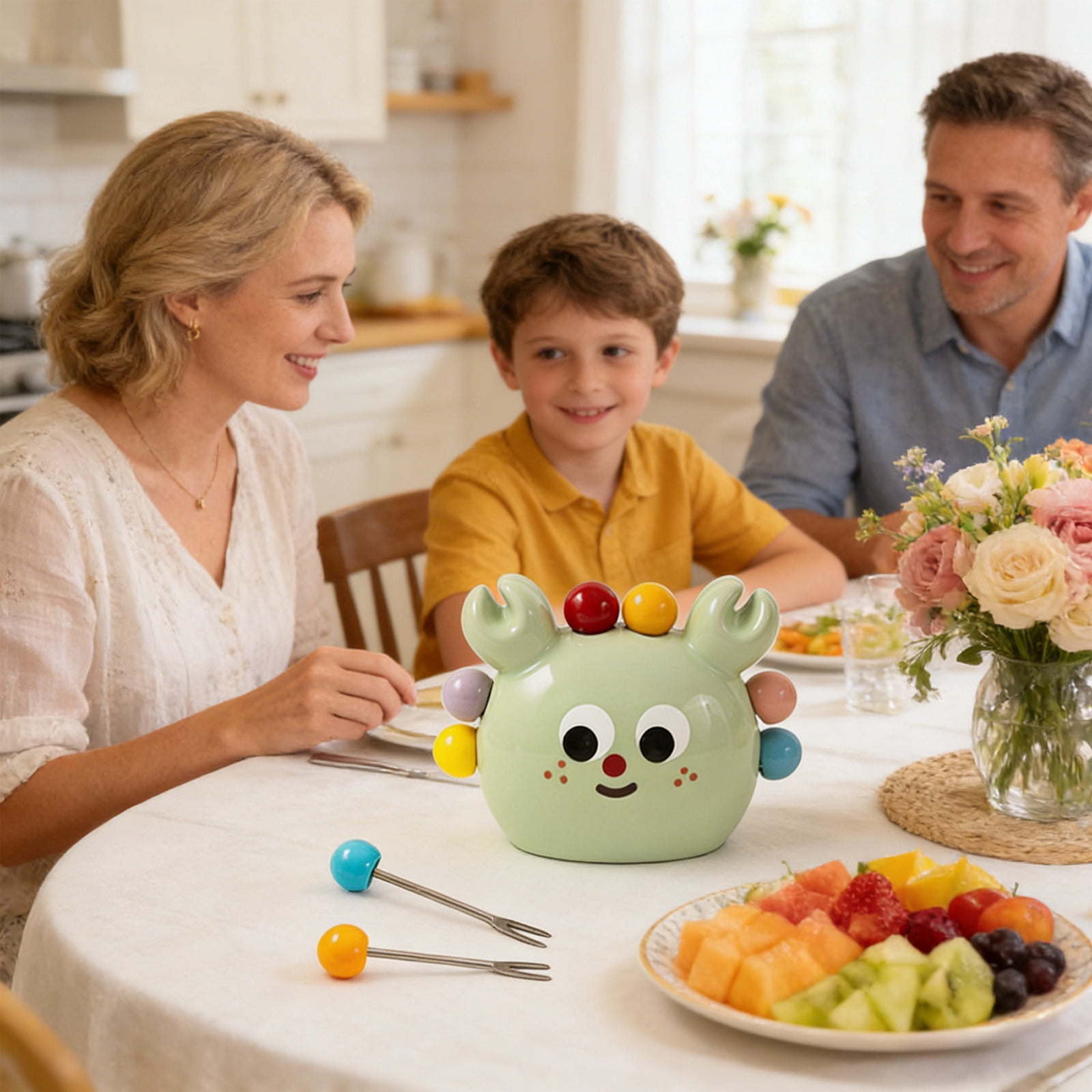 Fruit Fork Holder Set With Picks Decorative Storage Jar, Cute Crab Design Tabletop Organizer Easy Access Durable Display Stand, for Desserts Snacks Dining Table Home Kitchen and Party