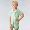 thumbnail image 2 of Boy's Summer Beach Outfits Textured Button Down Shirt and Short Sets Green Toddler Clothes Vacation Outfits 18-24 Months, 2 of 5