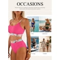 thumbnail image 5 of Eytino Bikinis for Women - High Waisted Textured Two Piece Swimsuit, Scoop Neck Floral Print Bathing Suit Rose Red M, 5 of 7