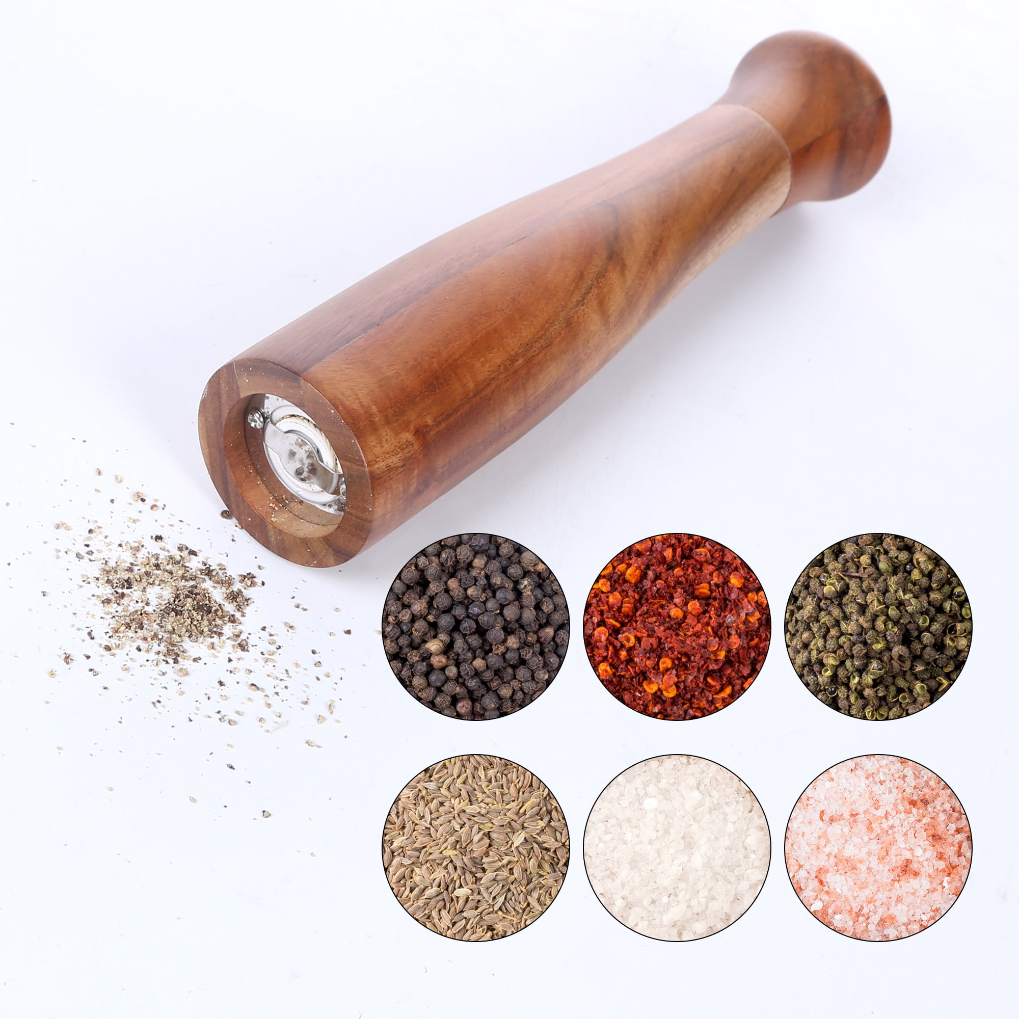 KKC Adjustable Pepper Mill Grinder, Large Manual Acacia Wood Pepper