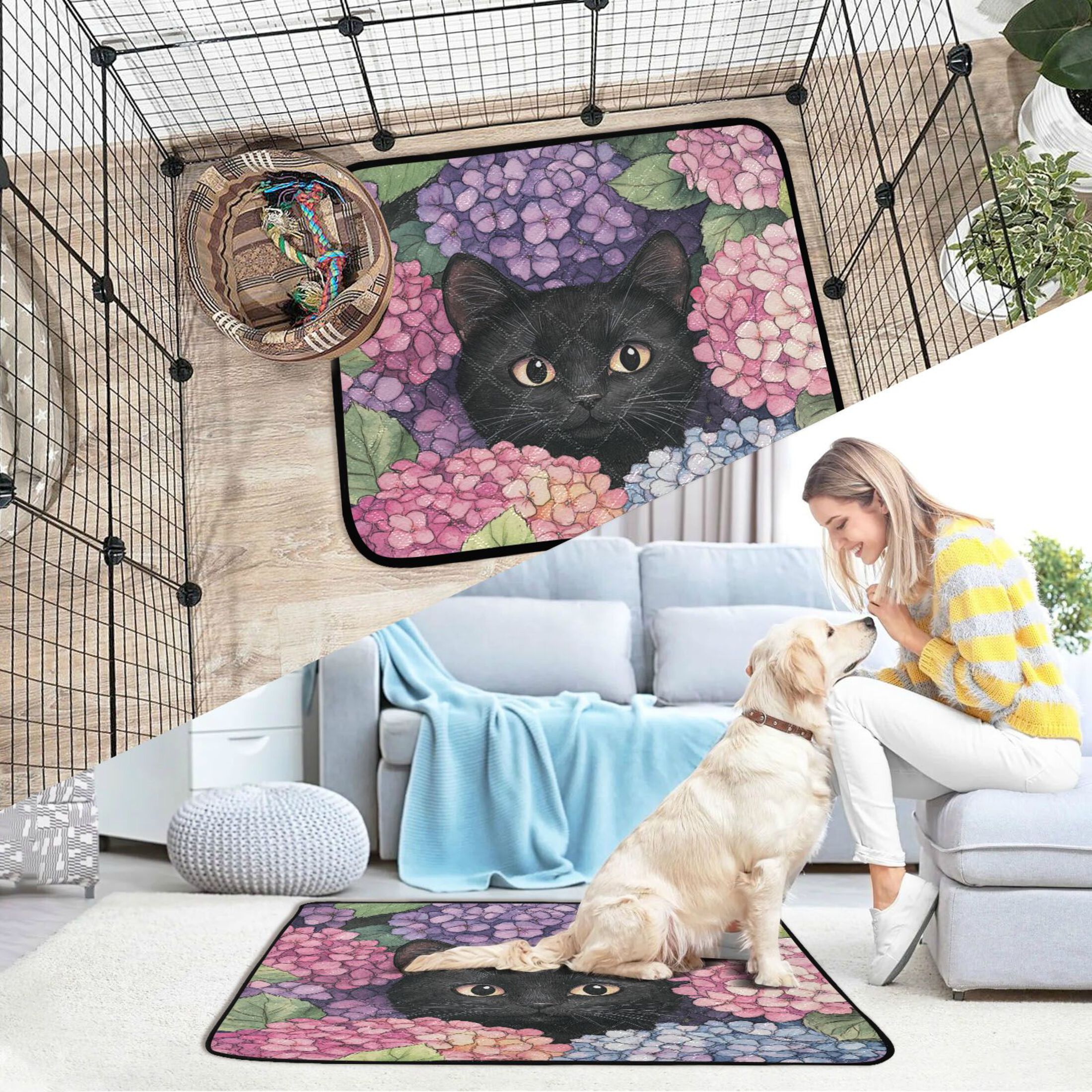 Qxltty Hydrangea Cat Cat litter Pads Pet Set of 2 Diaper Mats Center Anti-leakage Layer Absorbent Soft and Comfortable