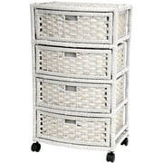 Oriental Furniture Weave End Table with Drawers, White