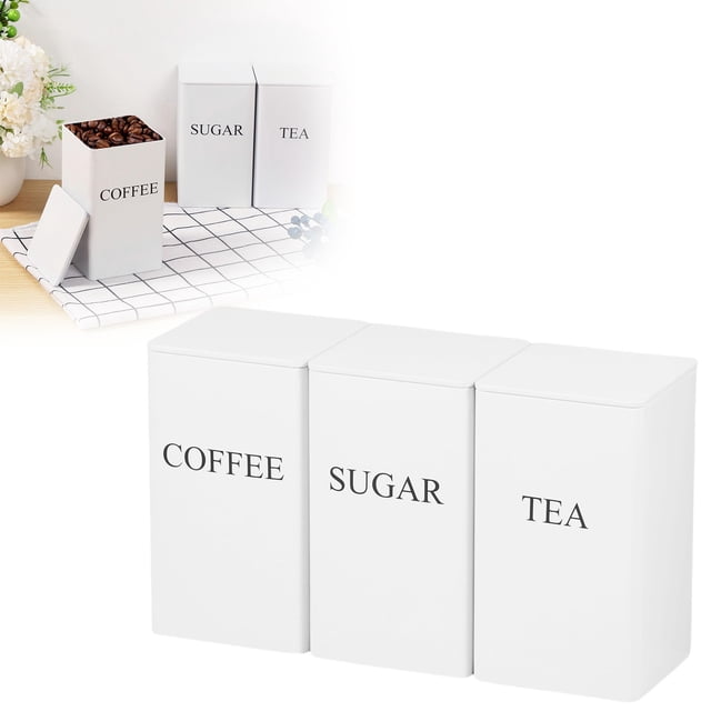 Blekii Tinplate Storage Combination Set – Airtight Containers for Tea, Coffee, Fruit Tea & Candy Tall White Iron Cover Combination of Tea, Coffee, Sugar Three-Pack